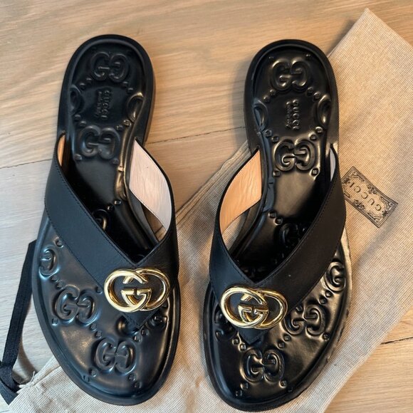 GUCCI Interlocking G Strap Sandals - Black - Picture 3 of 9